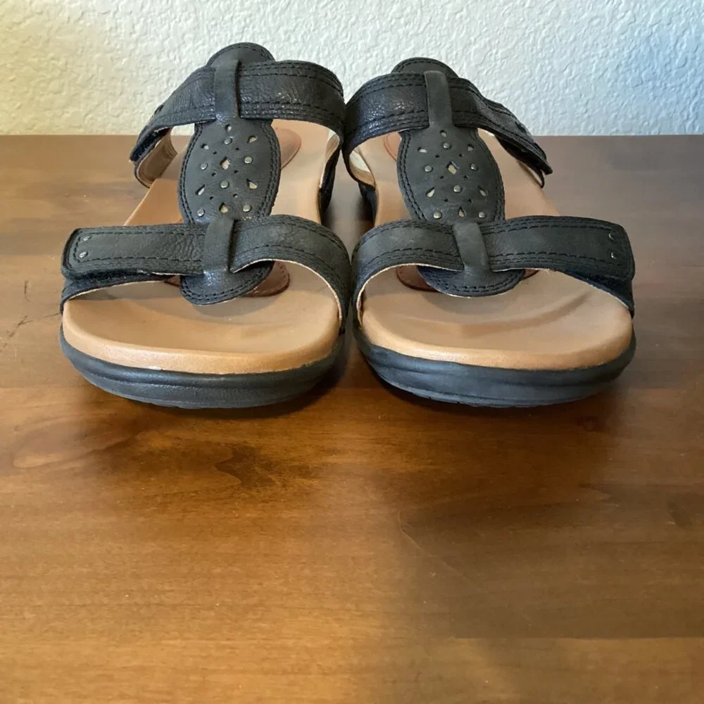 Cobb Hill Rubery Leather Sole Slide Black Hook & Loop Women’s Sandals Size 10 M